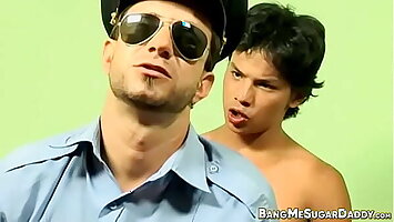 Uniformed gay policeman fucked by loved Latino twink