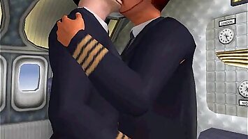 Hot 3D airplane pilot sucks cock and gets fucked